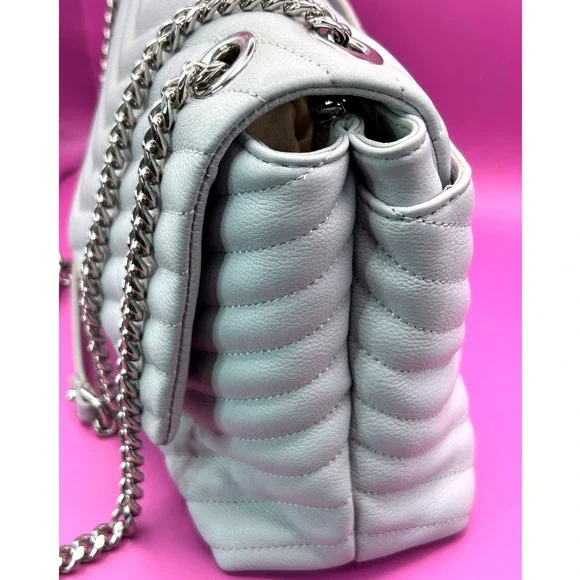 Rebecca Minkoff Edie Flap Shoulder Bag Perla Quilted Leather Silver Hardware - Picture 7 of 14